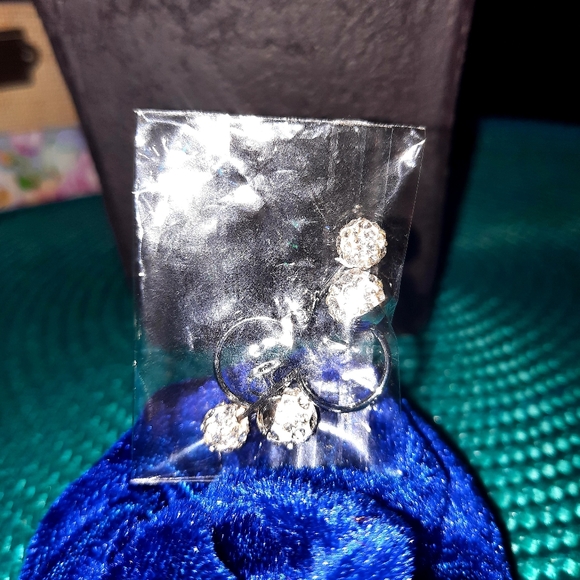 Silver Double Beaded Crystal Stud Earrings - Picture 6 of 13